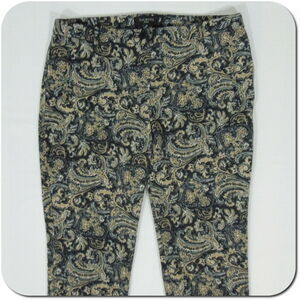 TALBOTS Ankle Pants 10P Womens Petite Black Tan Paisley Patterned